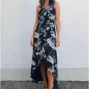 H BY HALSTON ONE SHOULDER HIGH / LOW DRESS